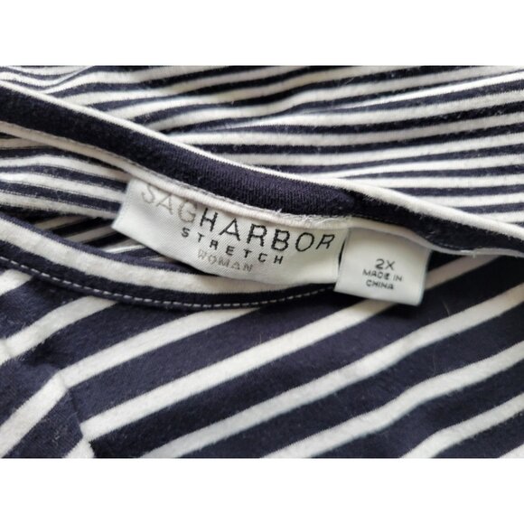 Sag Harbor Womens Top 2X Plus Tee Short Sleeve Blue Stripe Tied Hem C4E - Picture 7 of 8